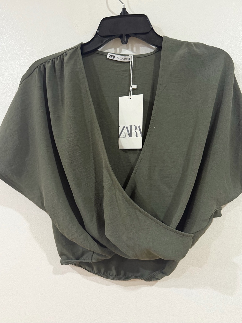 Zara Olive Wrap V-Neck Blouse